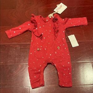 Girls Red Baby Coverall with Ruffle Details